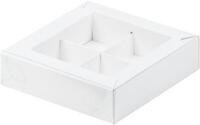 Коробка для конфет 4 шт с пластиковой крышкой. белая (120х120х30 мм) РУ.