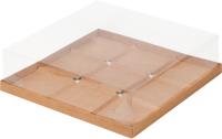 Коробка под муссовые пирожные 9 шт С ПЛАСТИКОВОЙ КРЫШКОЙ (300х300х80 мм) крафт РУ.