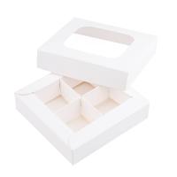 Коробка для 4 конфет с разделителями Белая с крышкой с окном NEW