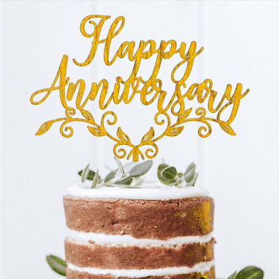 Топпер акриловый «Happy Anniversary» (золото) 