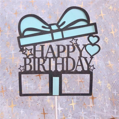 Топпер подарок с бантом «Happy Birthday» голубой