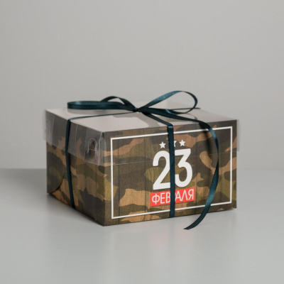 Коробка на 4 капкейка «23 Февраля», 16 × 16 × 10 см.