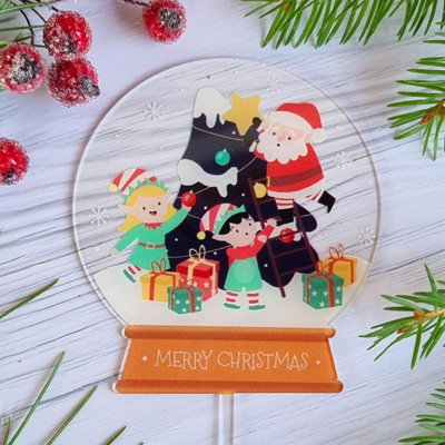 Топпер «Merry Christmas» волшебный шар (Санта с эльфами) 