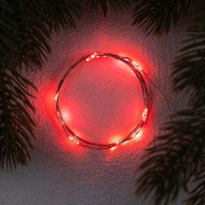 Гирлянда "Нить" 1 м роса, IP20, серебристая нить, 10 LED, свечение красное