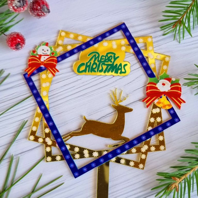 Топпер «Merry Christmas» золотой олень