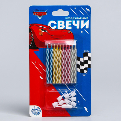 Свечи незадуваемые в торт, Тачки, 12 шт