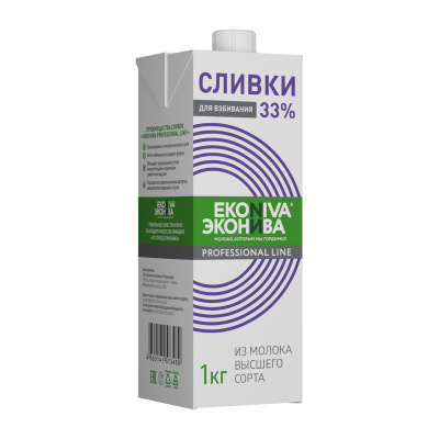Сливки молочные 33% Эконива Professional Line ультрапастеризованные 1 л